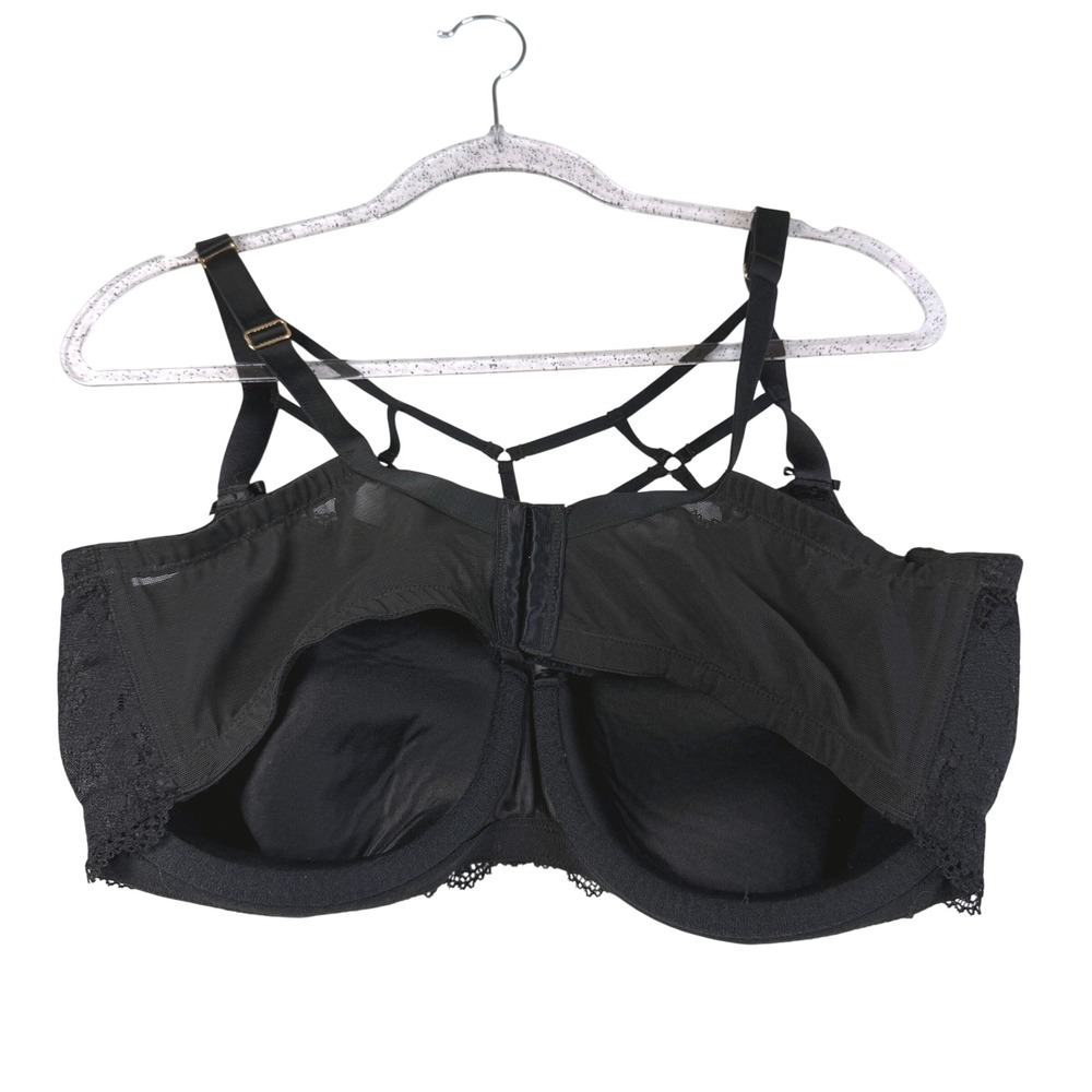 Cacique Black Lace Cage Strap Lightly Lined Balconette Bra 40DDD 610635, 1 Flaw - Picture 2 of 16